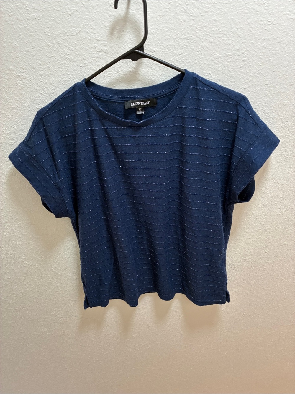 Ellen Tracy Navy Short Sleeve Ribbed Knit Tee